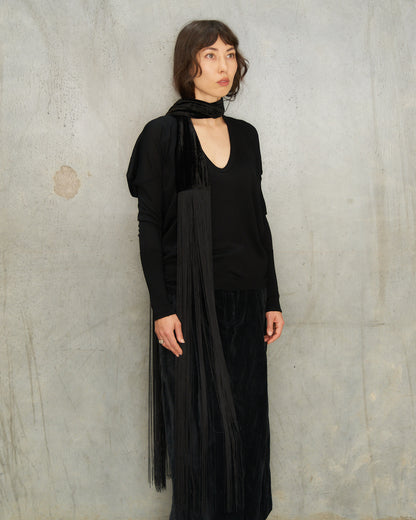 Black Velvet Fringe Scarf