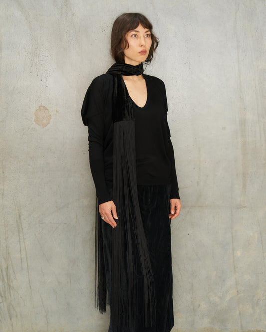 Black Velvet Fringe Scarf