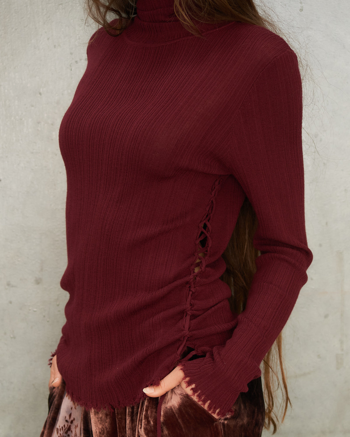 Brick Red Braiding Knit Top