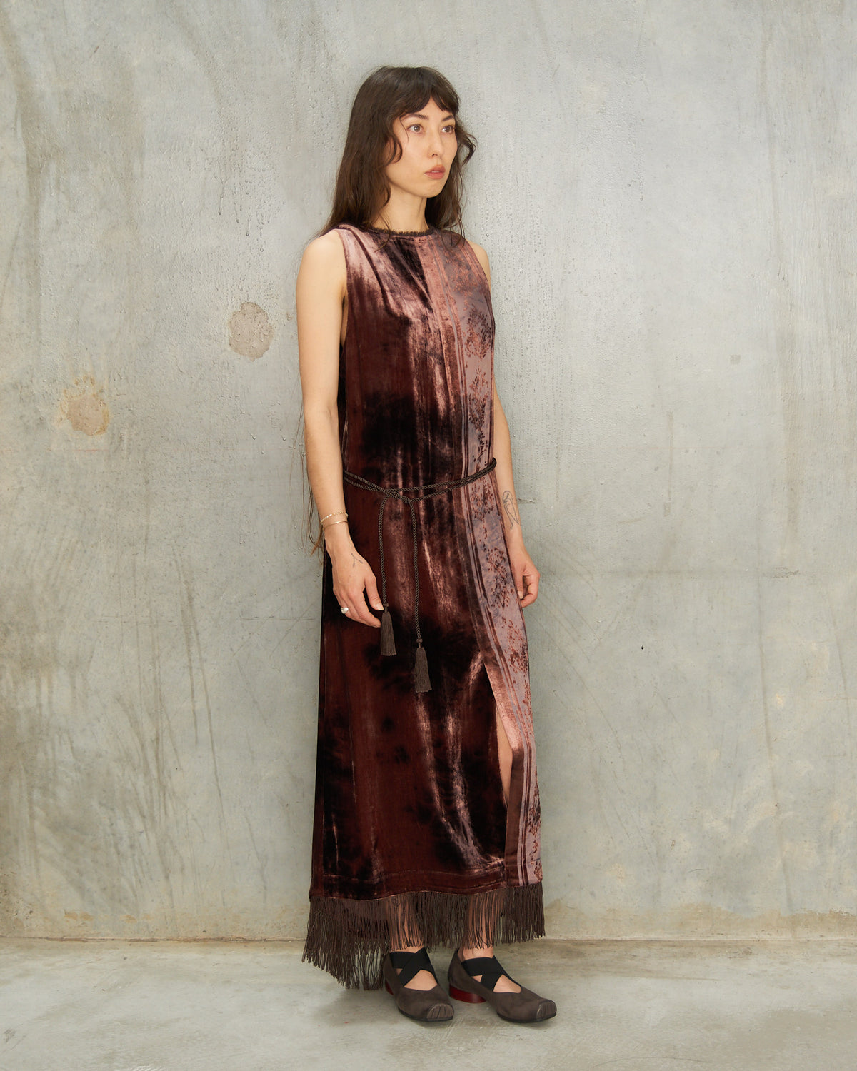 Brown Metta Silk Devoré Dress