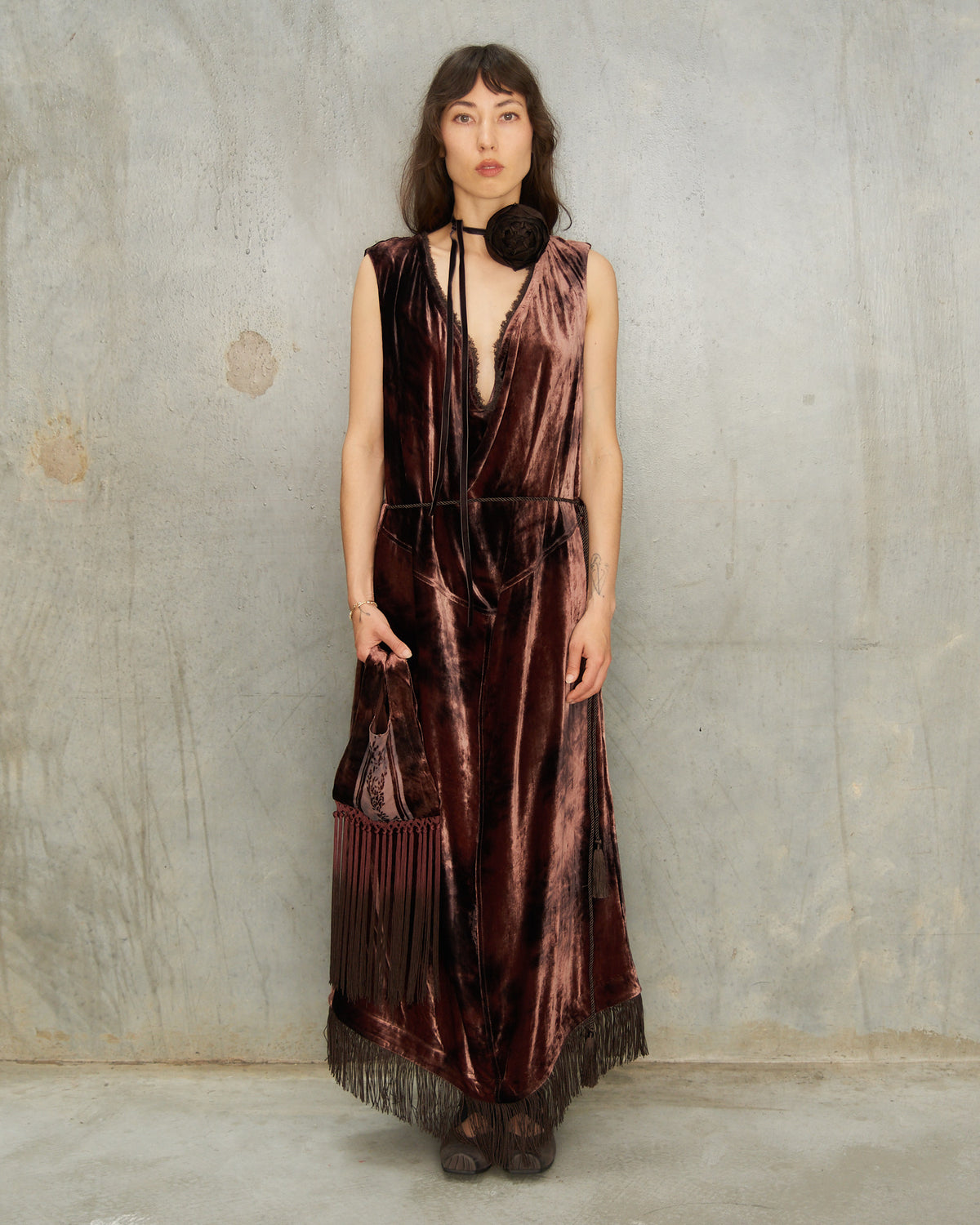 Brown Metta Silk Devoré Dress