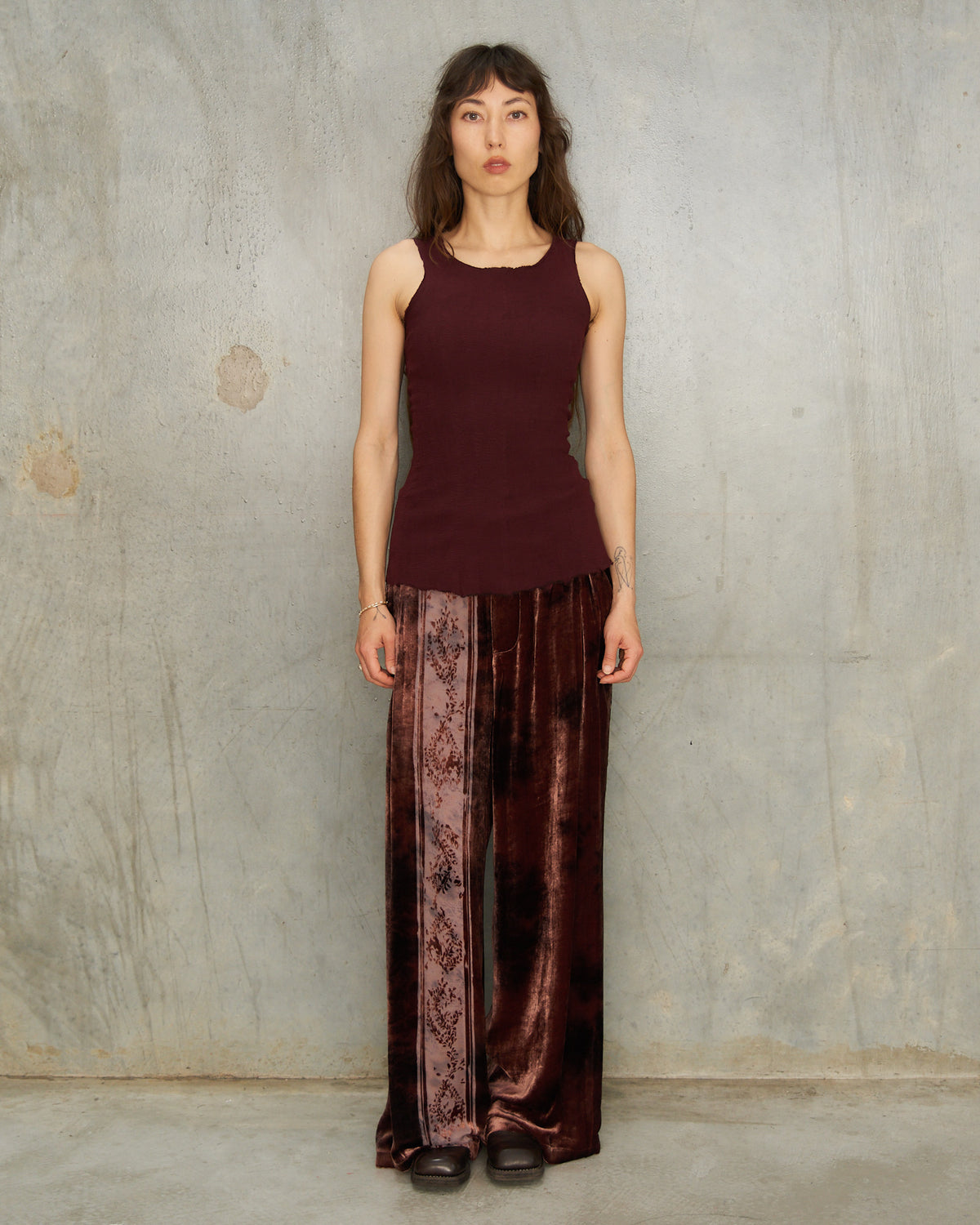 Brown Metta Silk Devoré Pants
