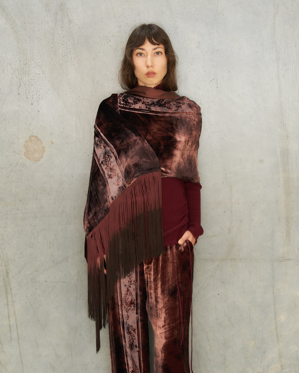 Brown Metta Silk Devoré Scarf
