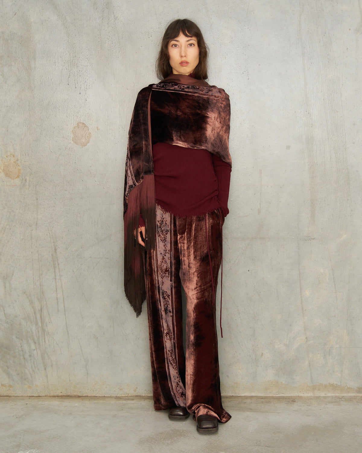 Brown Metta Silk Devoré Scarf