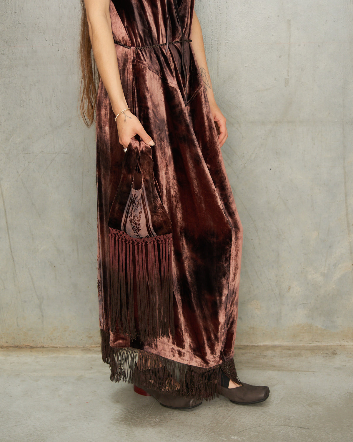 Brown Silk Devoré Tote