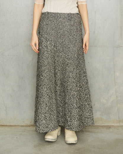 Y's Grey Herringbone Paneled Skirt