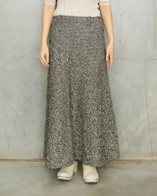 Y's Grey Herringbone Paneled Skirt