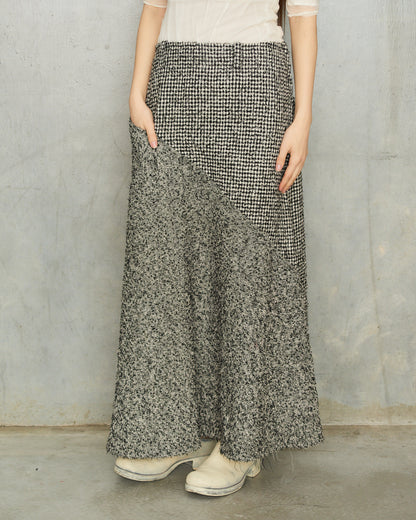 Y's Grey Herringbone Paneled Skirt
