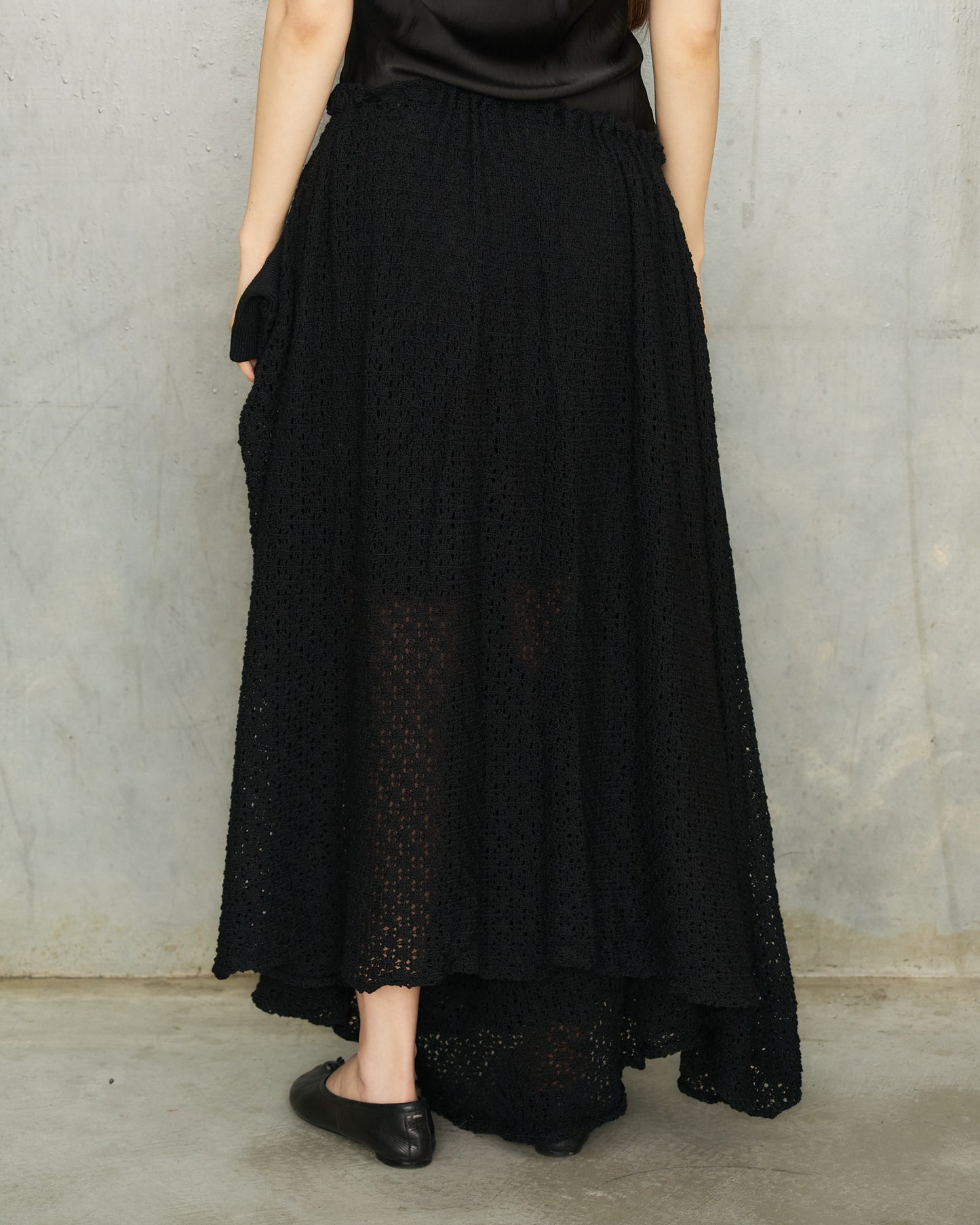 Y's FW2003 Black Crocheted Drawstring Culottes