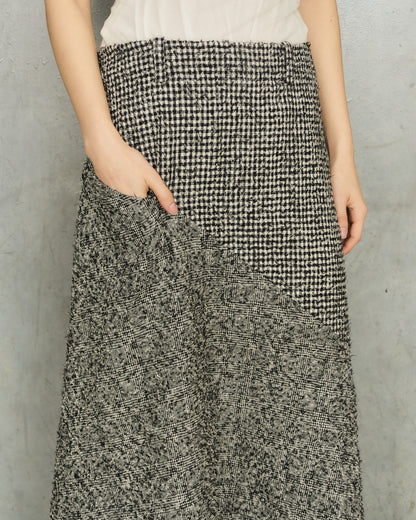 Y's Grey Herringbone Paneled Skirt