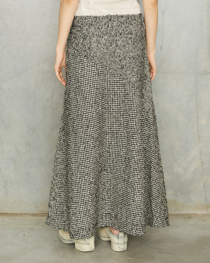 Y's Grey Herringbone Paneled Skirt