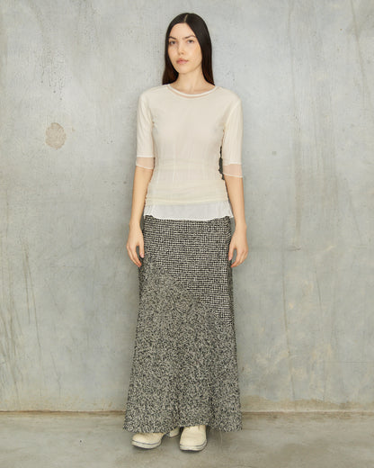 Y's Grey Herringbone Paneled Skirt