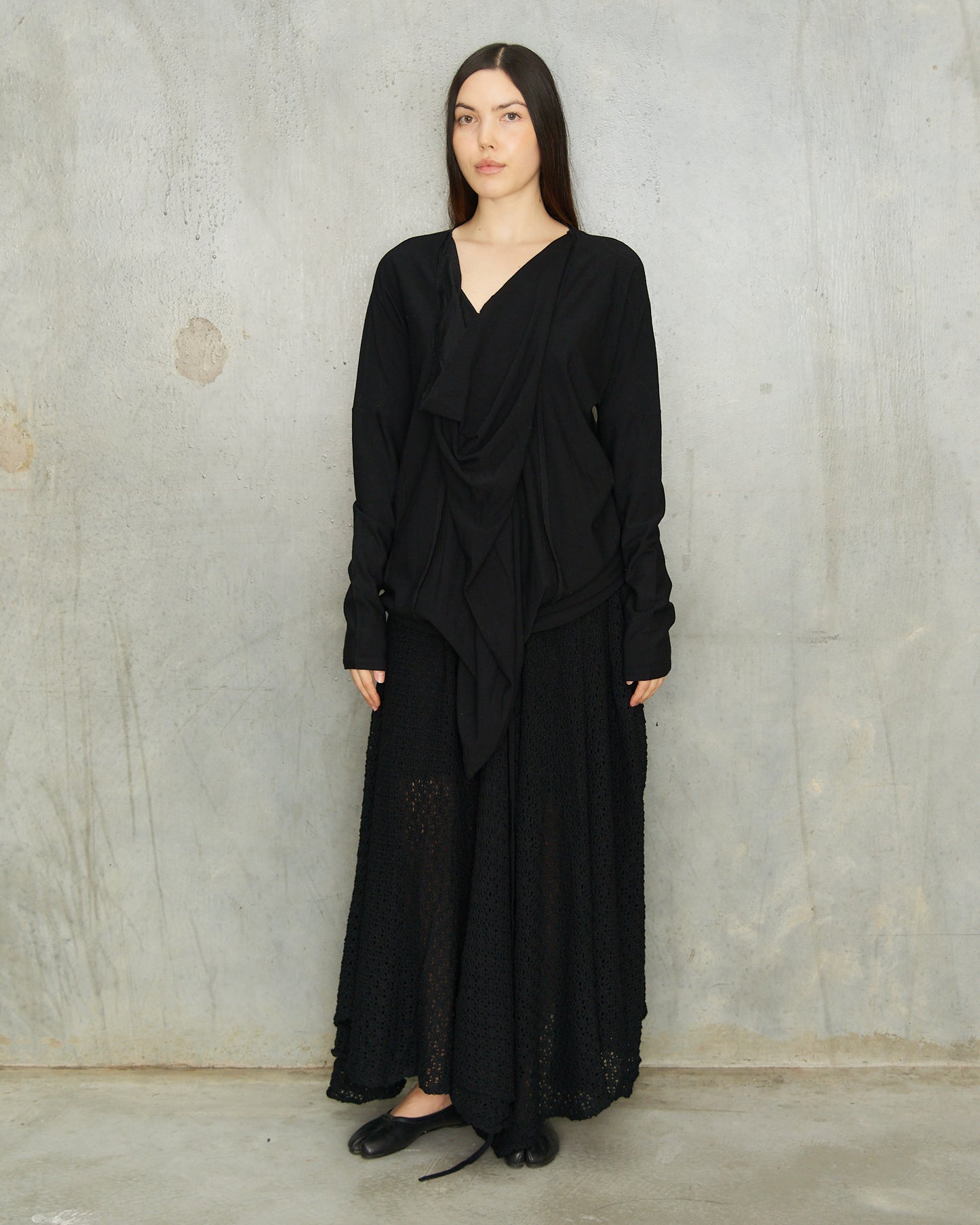 Y's FW2003 Black Crocheted Drawstring Culottes