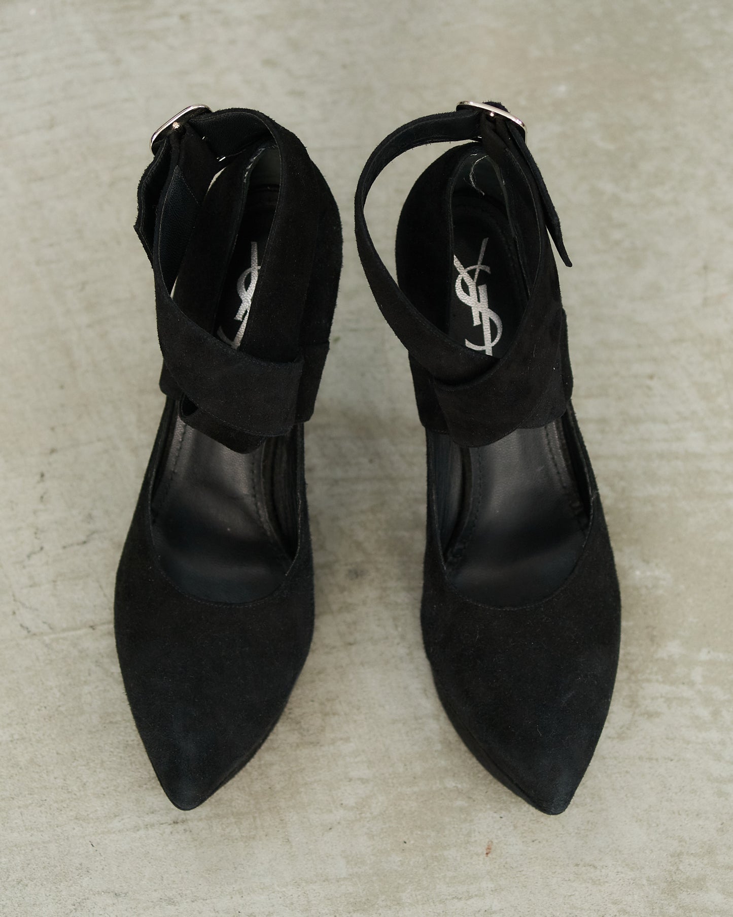 Yves Saint Laurent Black Suede Strap Stiletto
