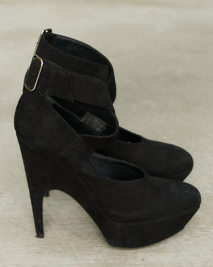 Yves Saint Laurent Black Suede Strap Stiletto
