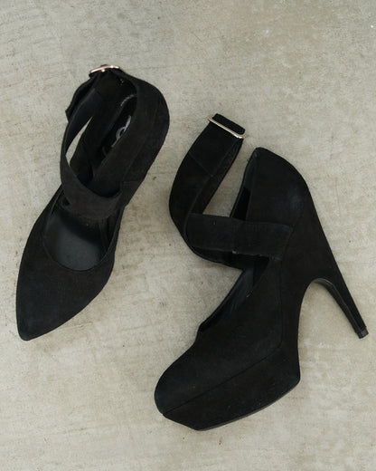 Yves Saint Laurent Black Suede Strap Stiletto