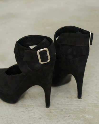 Yves Saint Laurent Black Suede Strap Stiletto