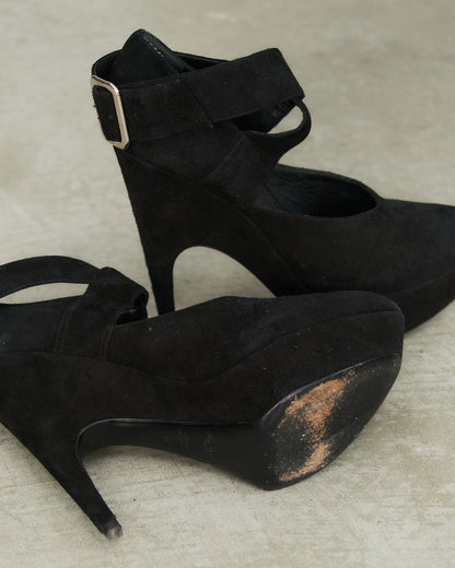 Yves Saint Laurent Black Suede Strap Stiletto