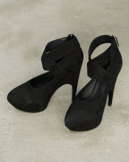 Yves Saint Laurent Black Suede Strap Stiletto