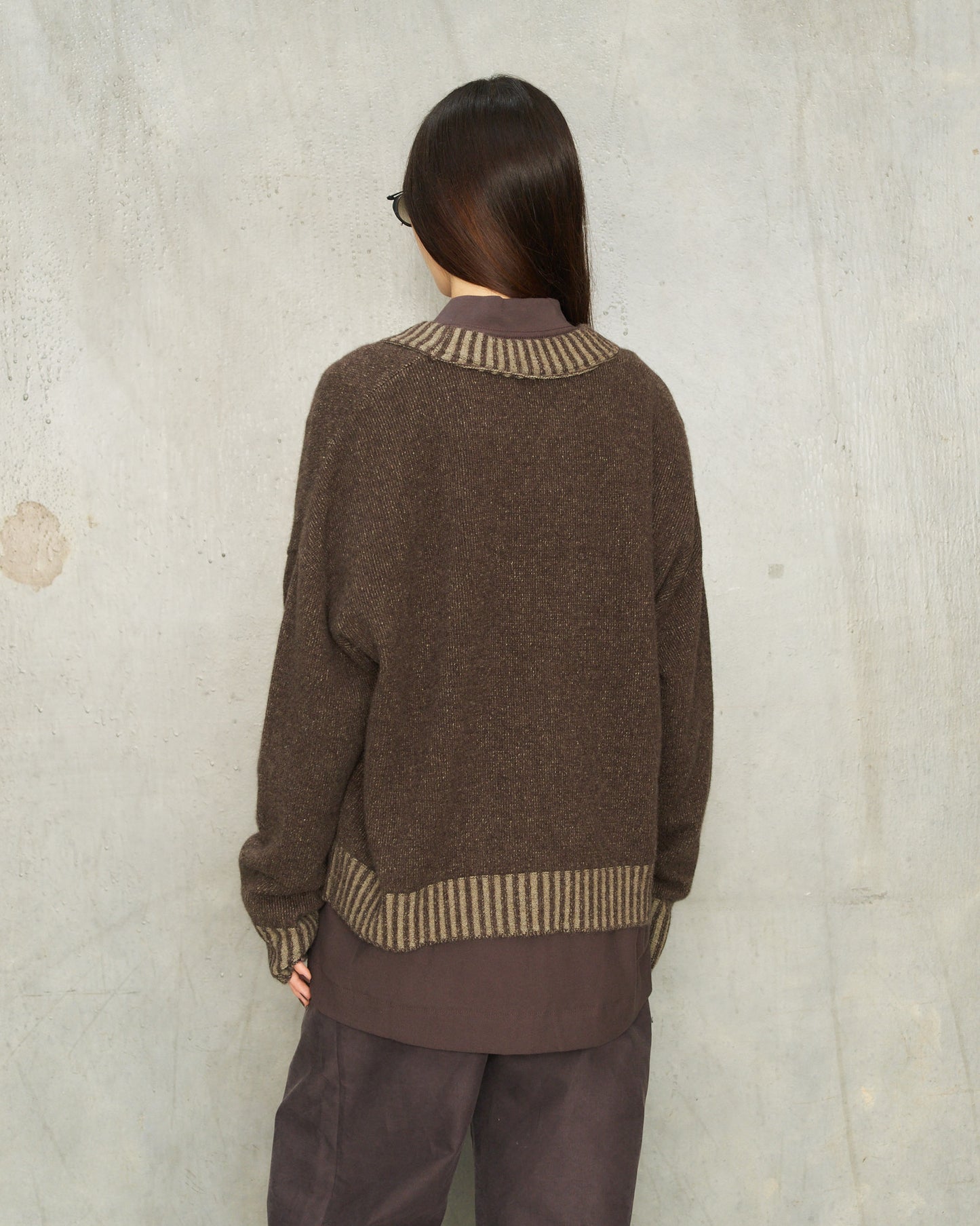 Brown Grey V-Neck Sweater