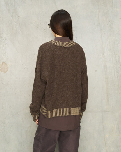 Brown Grey V-Neck Sweater