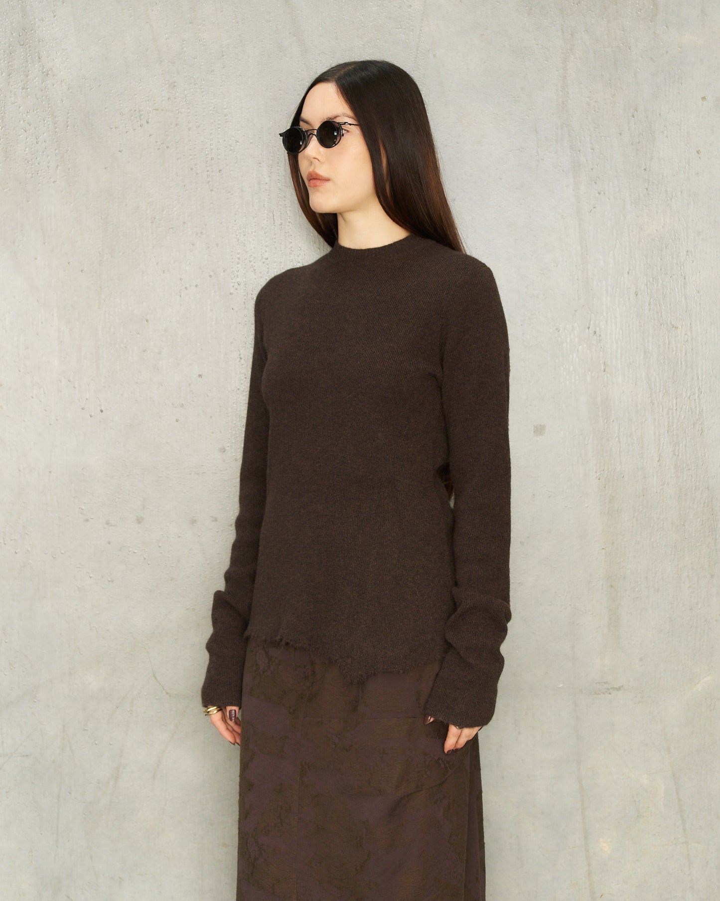 Brown Trim Crewneck Sweater
