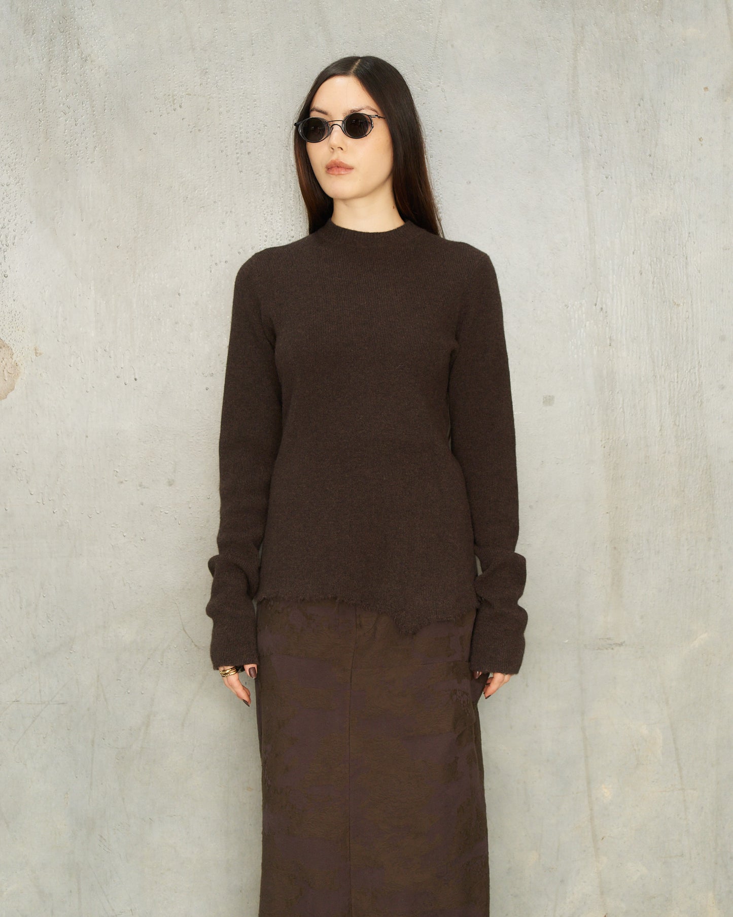 Brown Trim Crewneck Sweater