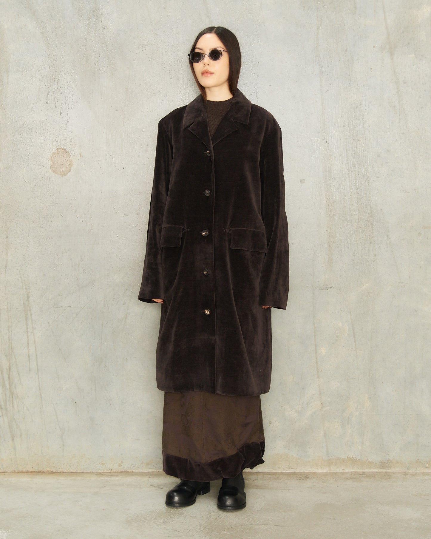 Brown Velvet Long Coat