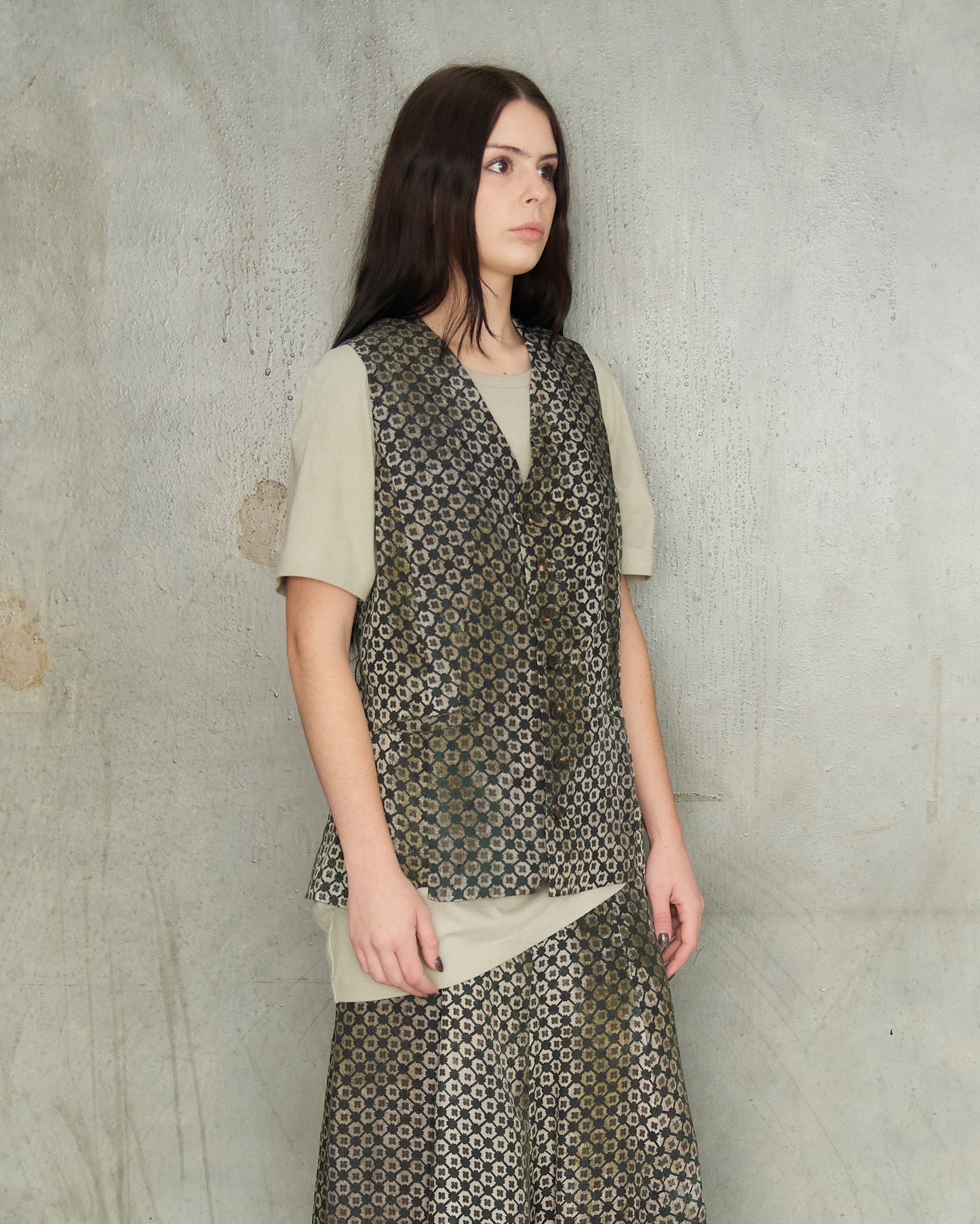 Dark Green Digital Print Gilet