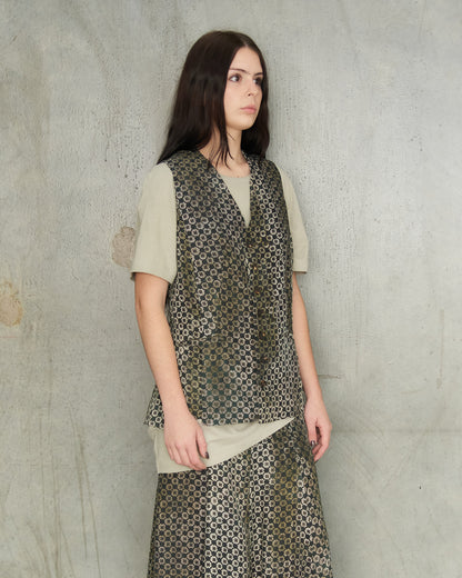 Dark Green Digital Print Gilet