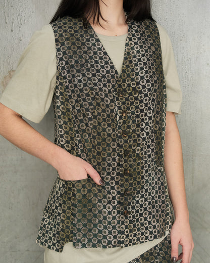 Dark Green Digital Print Gilet