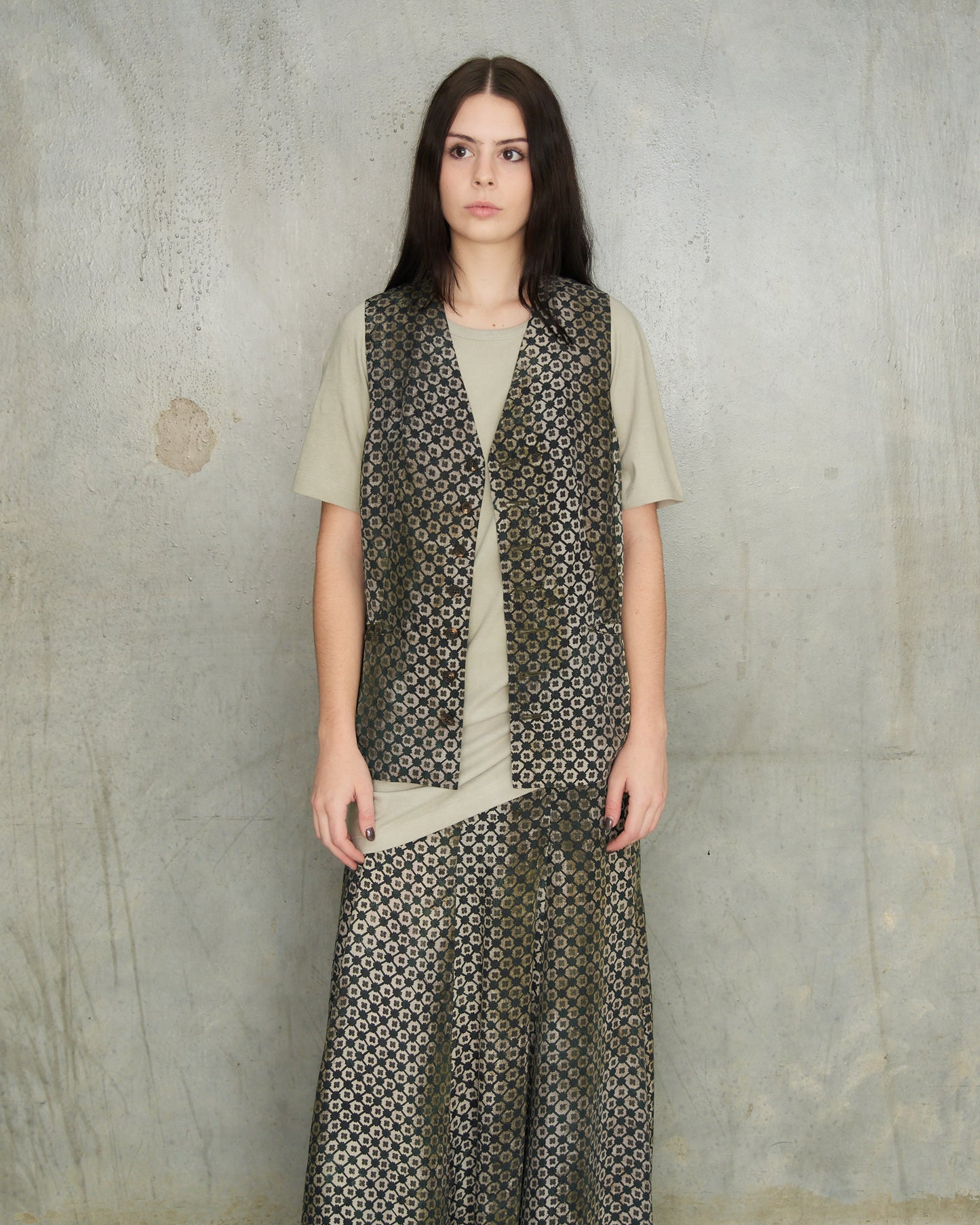 Dark Green Digital Print Gilet