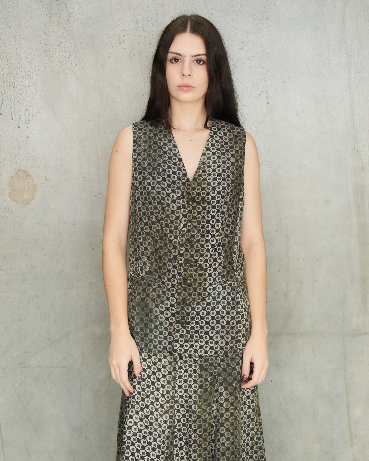 Dark Green Digital Print Gilet