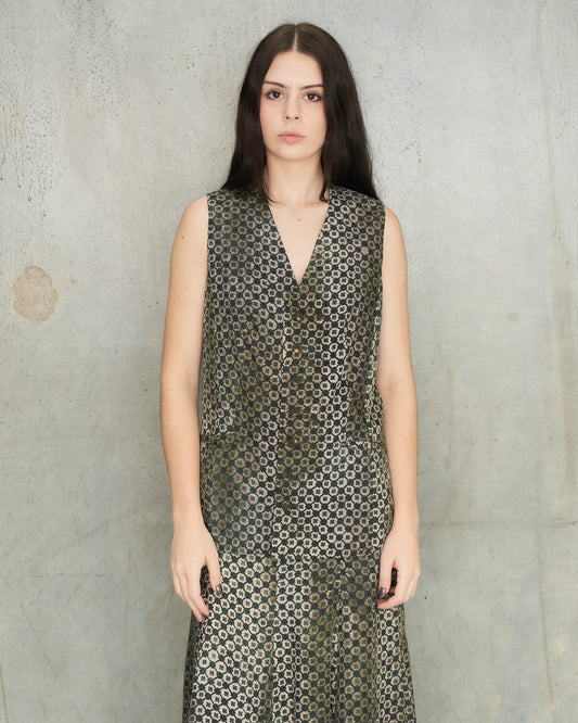 Dark Green Digital Print Gilet