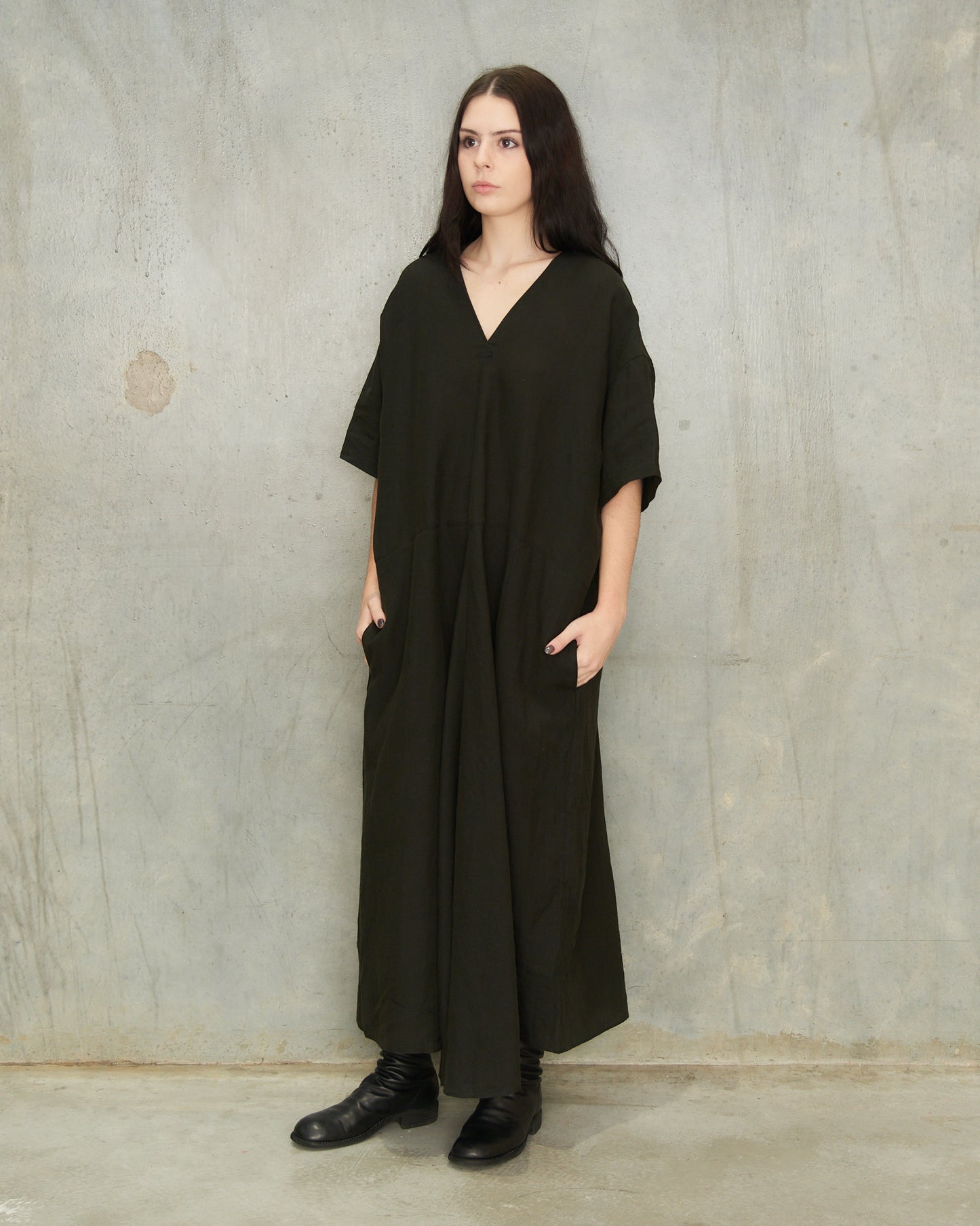 Dark Green Linen Dress