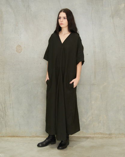 Dark Green Linen Dress