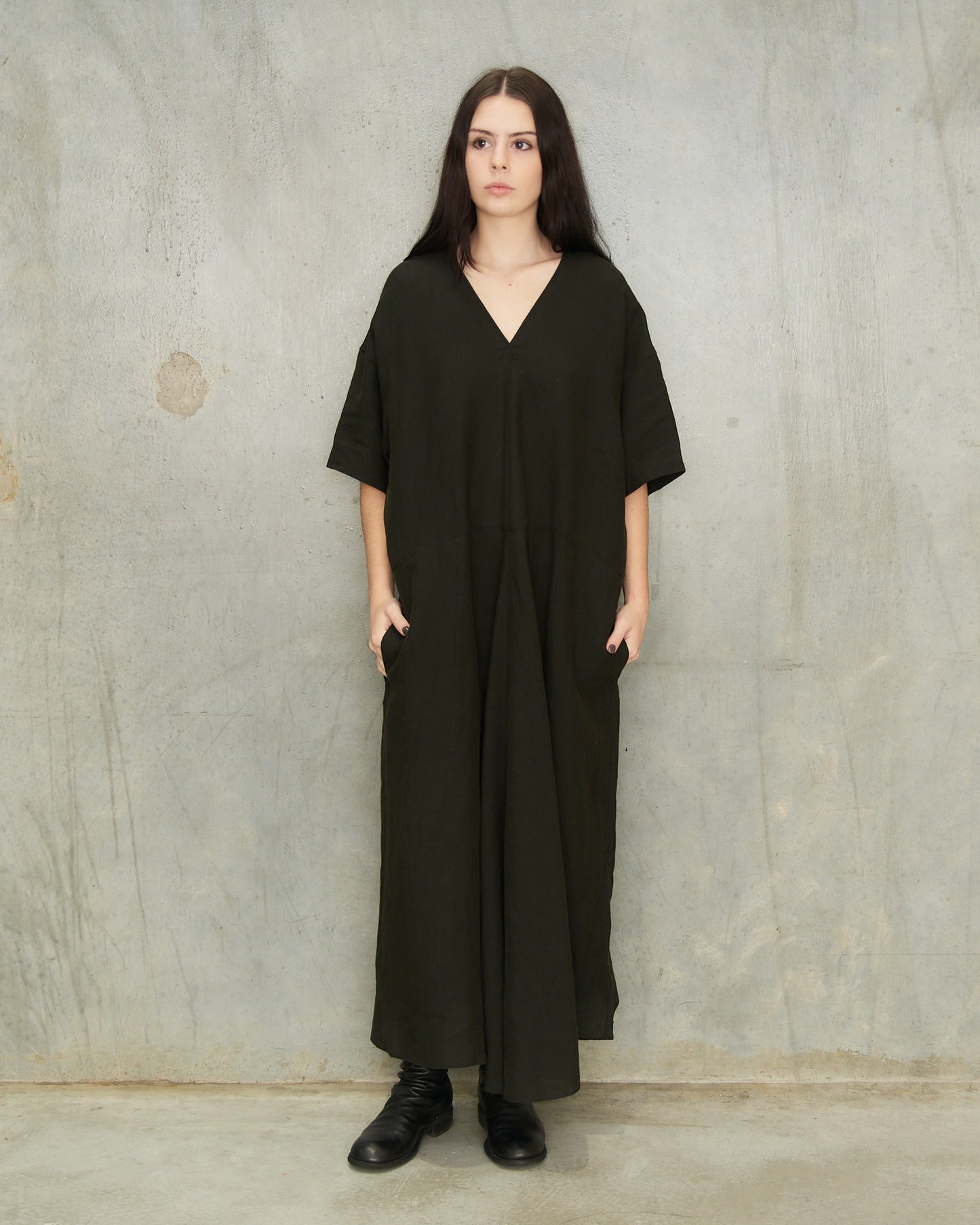 Dark Green Linen Dress