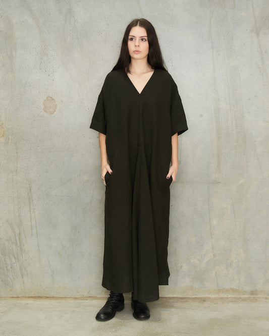 Dark Green Linen Dress