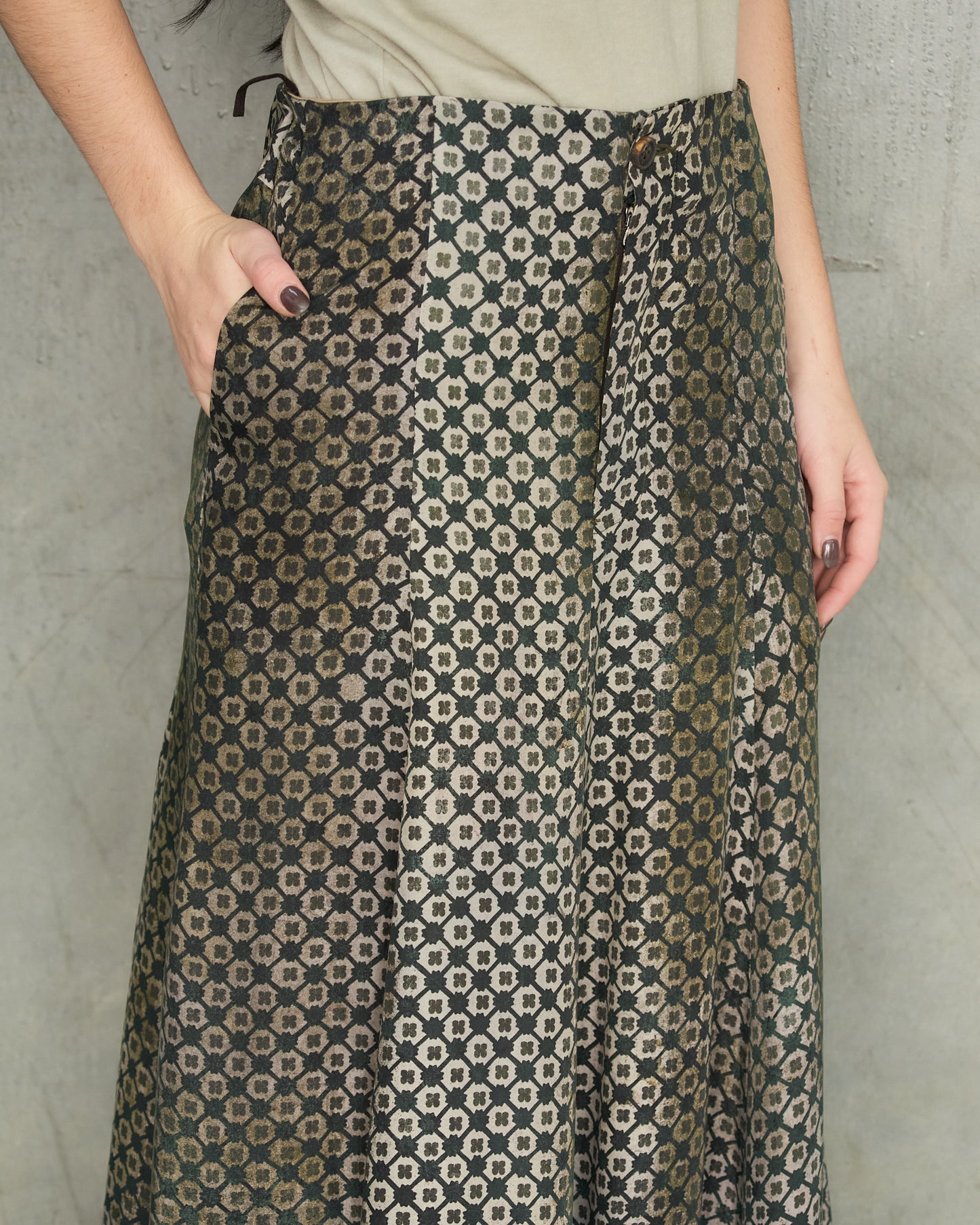 Dark Green Print Fish Tail Skirt