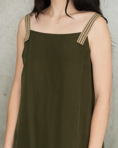 Dark Green Ribbon Strap Dress