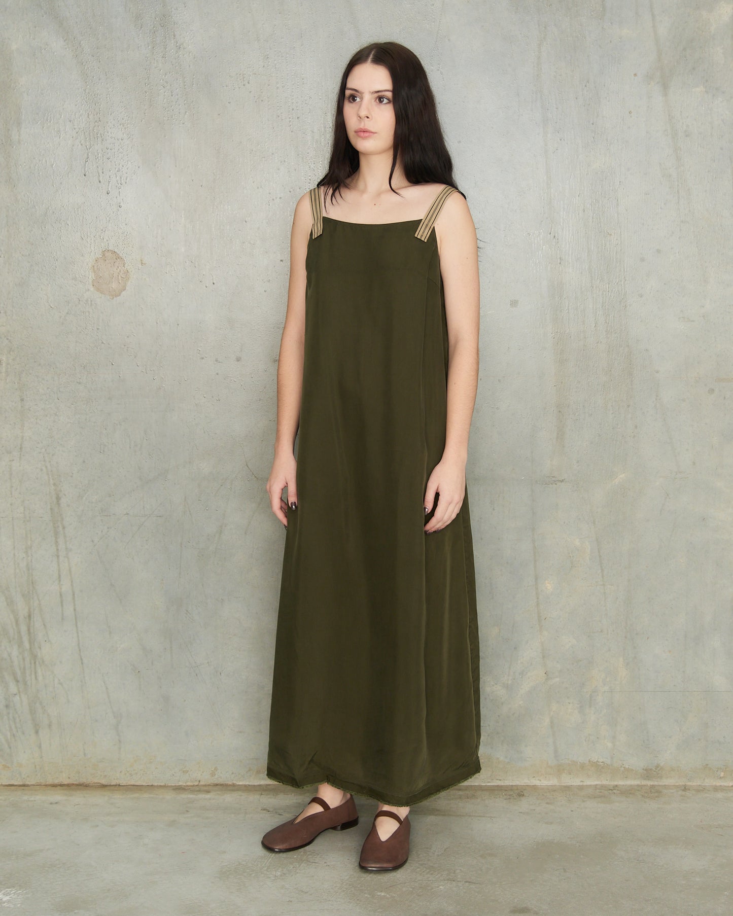 Dark Green Ribbon Strap Dress