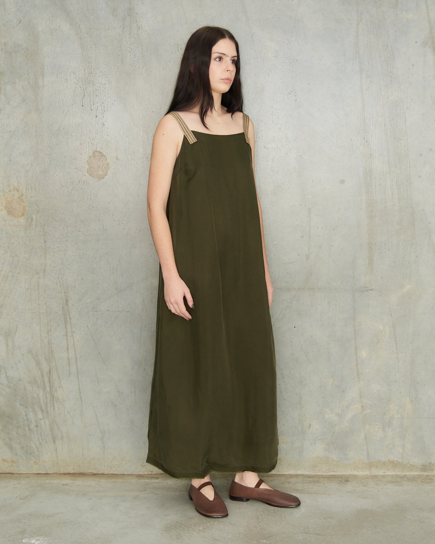 Dark Green Ribbon Strap Dress