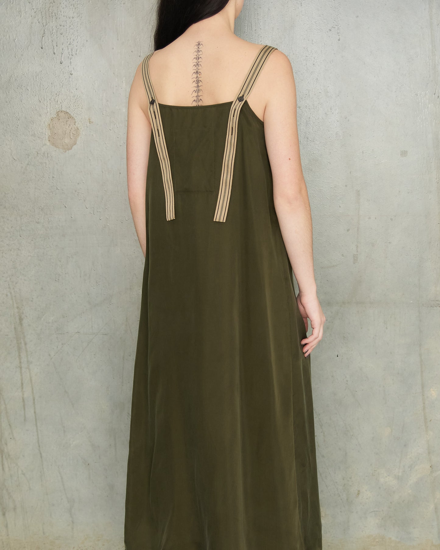 Dark Green Ribbon Strap Dress