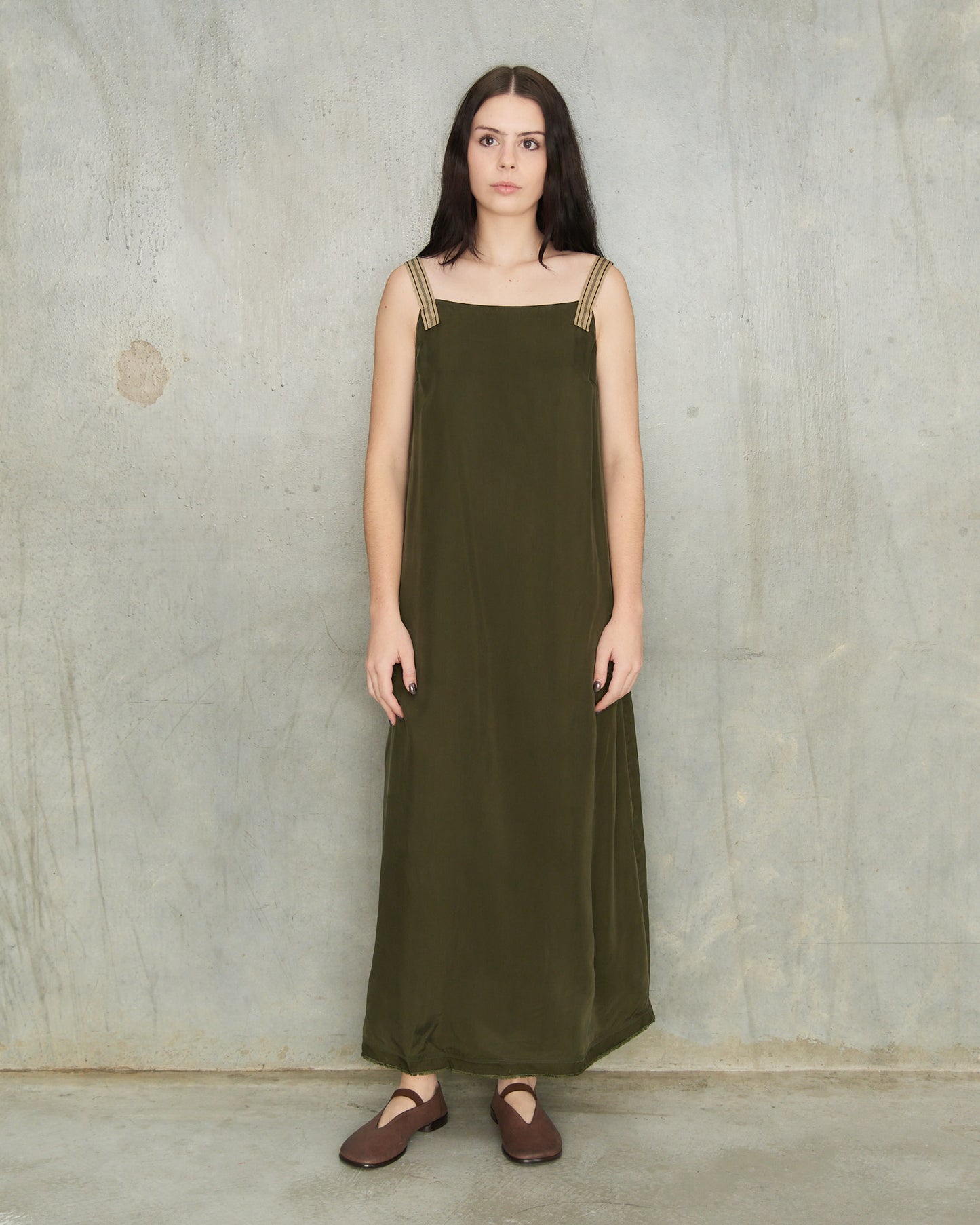 Dark Green Ribbon Strap Dress