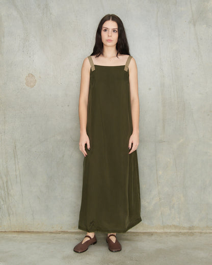 Dark Green Ribbon Strap Dress