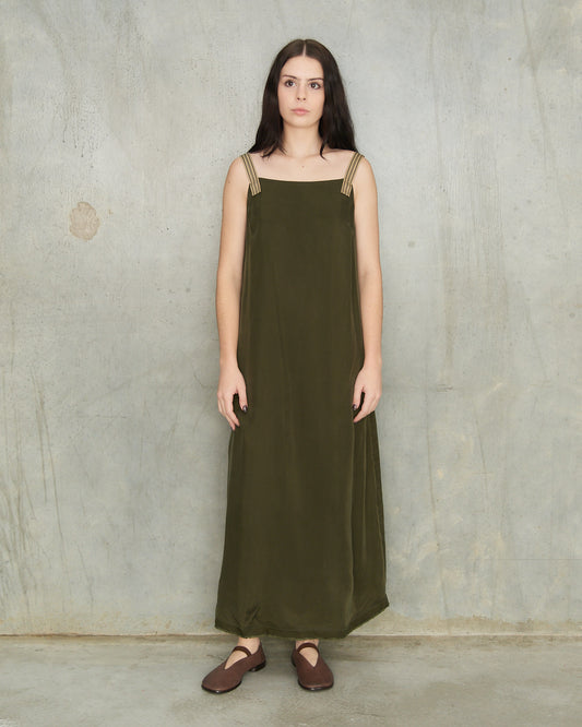 Dark Green Ribbon Strap Dress