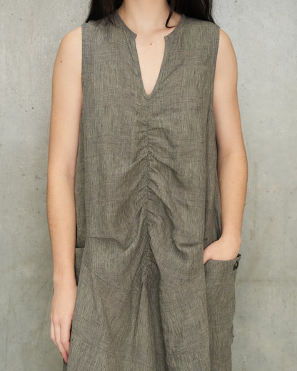Grey Check Gathered Dress
