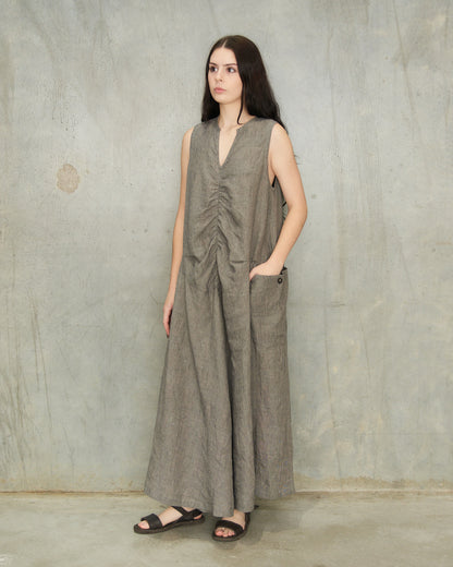 Grey Check Gathered Dress