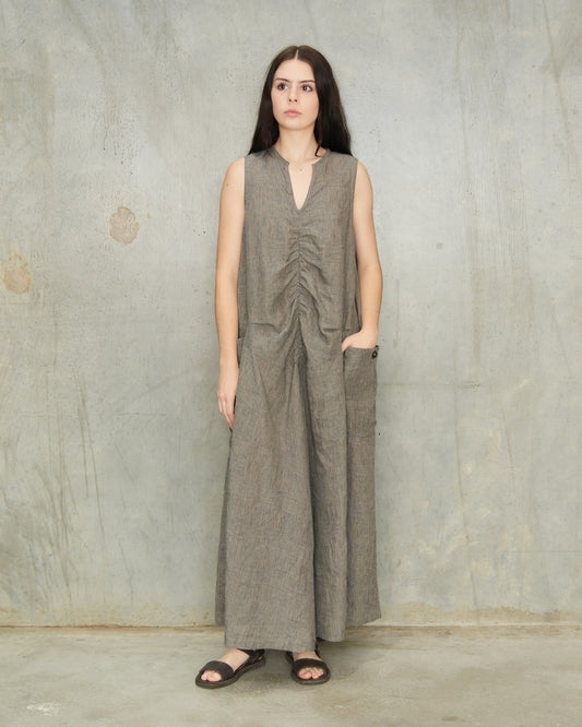 Grey Check Gathered Dress