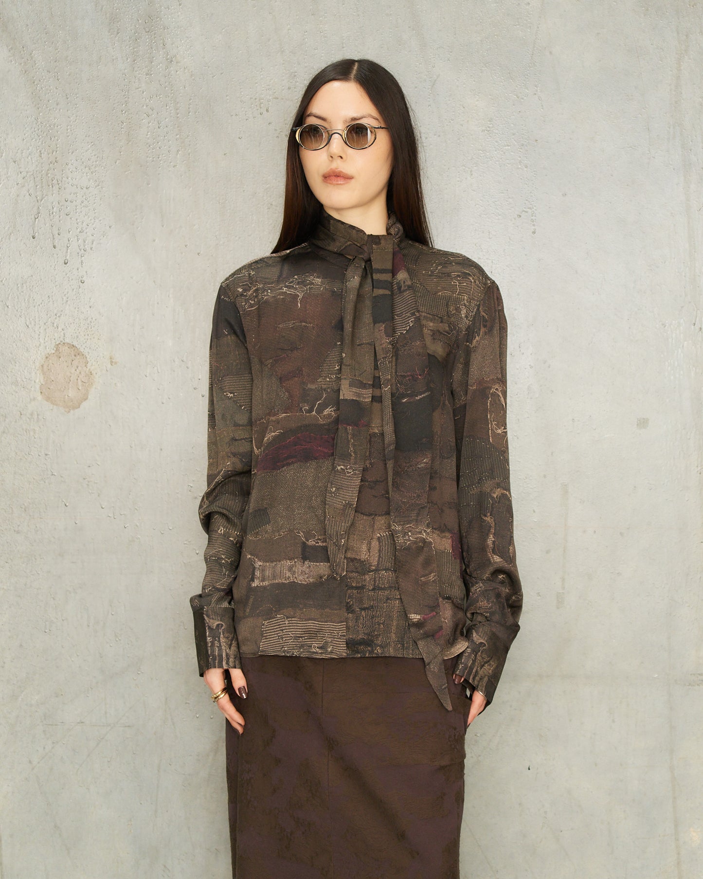 Khaki Printed Scarf Shirt